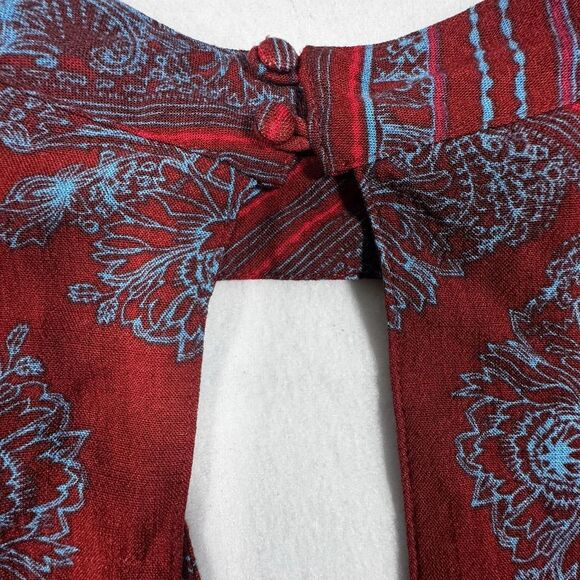 Free People Walking On A Dream Tunic Top Women's L‎ Red Blue Keyhole Boho Flowy - Picture 11 of 11
